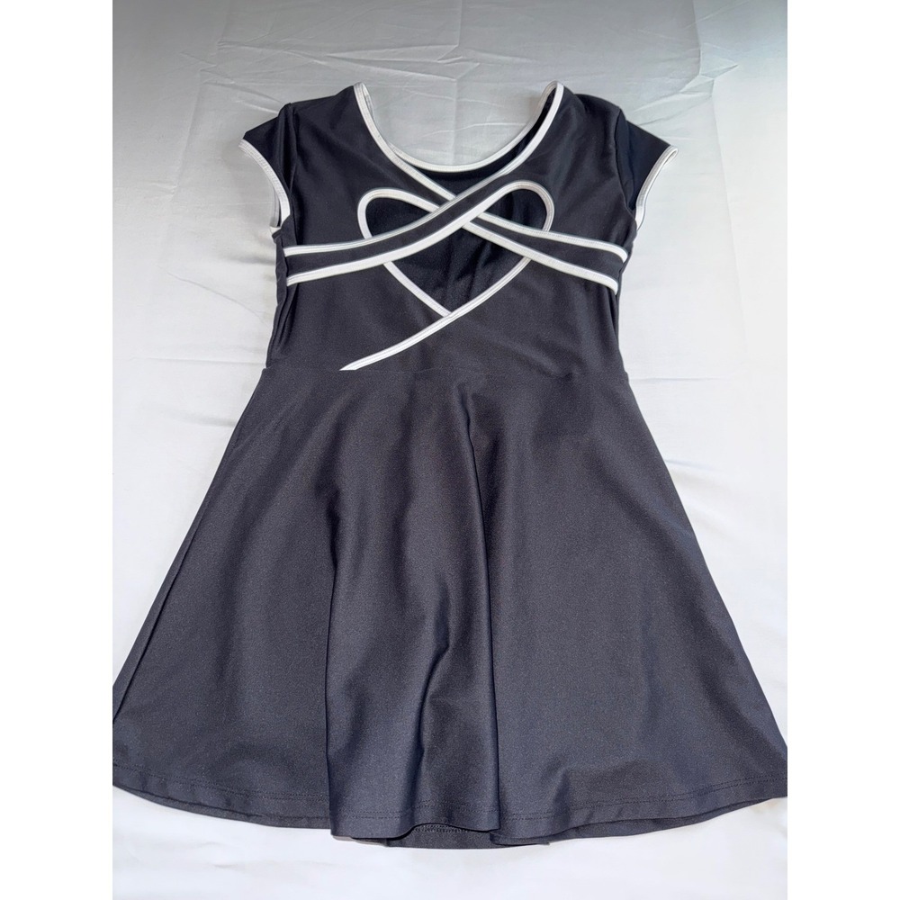 Athletic Tennis Dress Black White Heart Cutout Back Built-in Shorts XL 14-16
